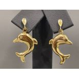 Ladies 9ct gold Dolphin drop earrings