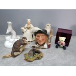 Border Fine Arts otter and badger, Royal Doulton 'Aramis' character jug, USSR ferret, and other