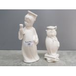 Two regency fine arts figures of a scholar boy (22.5cm high) and owl