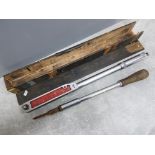 Large vintage Torque Wrench with original wooden box together with a large Flat head screwdriver