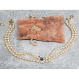 Simulated pearl and stone set choker necklet with carry pouch