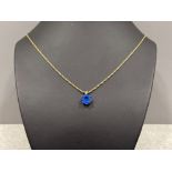 9ct gold Ornate chain and round blue solitaire pendant