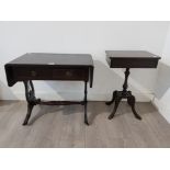 A small reproduction inlaind mahogany sofa table 96cm wide fully extended, and a similar