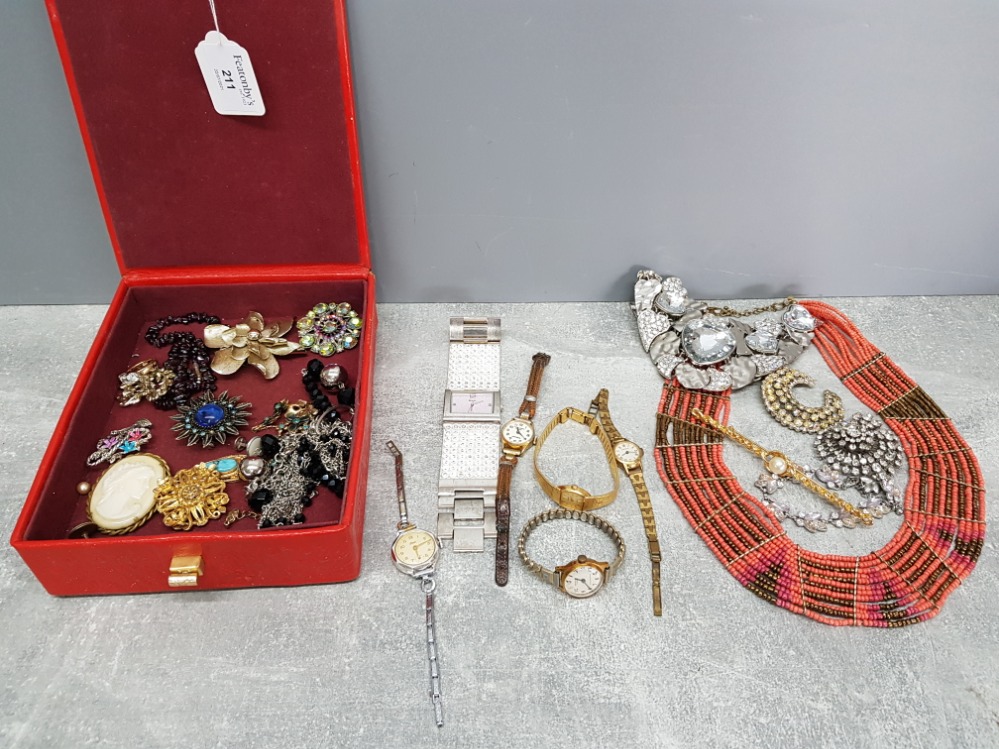 Six ladies wristwatches by accurist, ingersol, elbee etc, and a small quantity of costume jewellery,