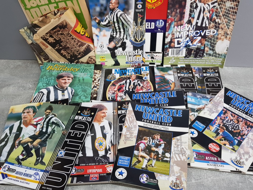 Selection of Newcastle United football programmes from the 90s, one signed Alan Shearer etc