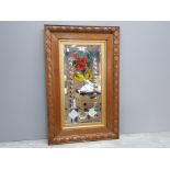 Carved oak framed hand painted bevelled mirror, with butterfly and flowers, 82x52cm