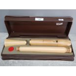 A Moeck three piece treble recorder in fitted case.