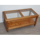 Pine 2 tier glass topped coffee table 105x52cm