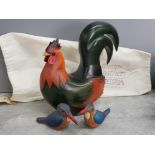 Limited edition hand carved wooden rooster from the feathers gallery, height 23cm with original