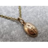9ct gold solid coffee bean pendant and rolled gold chain, coffee bean weight 1.3g