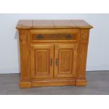 Inlaid drinks cabinet fitted with single drawer and below cupboards, L 97x H 87½ x 46cm