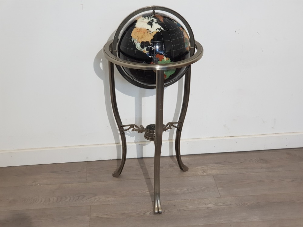 Large Gemstone globe on Metal tripod stand fitted with below compass - Bild 3 aus 4