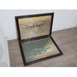 2 mahogany framed RAF presentation aircraft pictures, Hurricane and Lancaster, 60x85cm