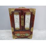 A chinese jewellery box with brass and soapstone mounts 18.5 x 28 x 14.5cm