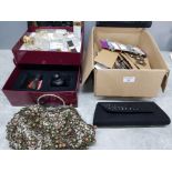 Costume jewellery necklaces and bracelets, four evening bags and empty perfume bottles by dior and