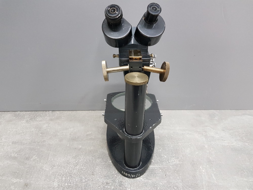 A Prior grey painted metal microscope no 23532. - Image 3 of 3