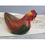Limited edition hand carved wooden Hen from the feathers gallery, with original bag