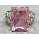 Pink and white CZ gold on silver ring, size P, 13.3g gross