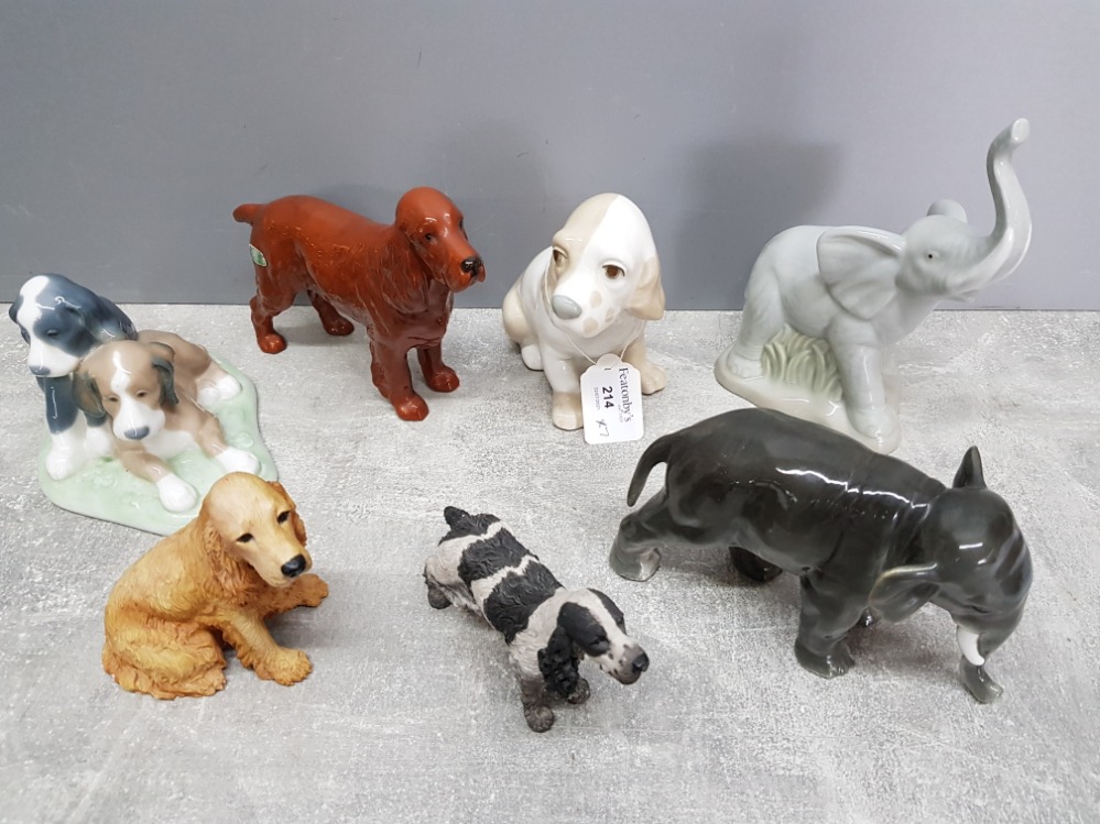 Animal ornaments to include Beswick spaniel, Nao puppy group, Border Fine Arts golden cocker