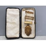 A George V silver gilt Royal Arch Chapter Masonic Jewel, Birmingham 1920, with cream silk ribbon and