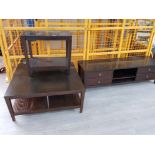 3 piece modern furniture set includes large coffee table, entertainment unit and 2 tier hall table