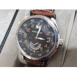 Gents Swiss Master calendar wristwatch with brown leather strap, housed in original box