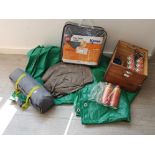 Camping equipment to include butane gas canisters, easy tread awning carpet, 2 man tents, ground