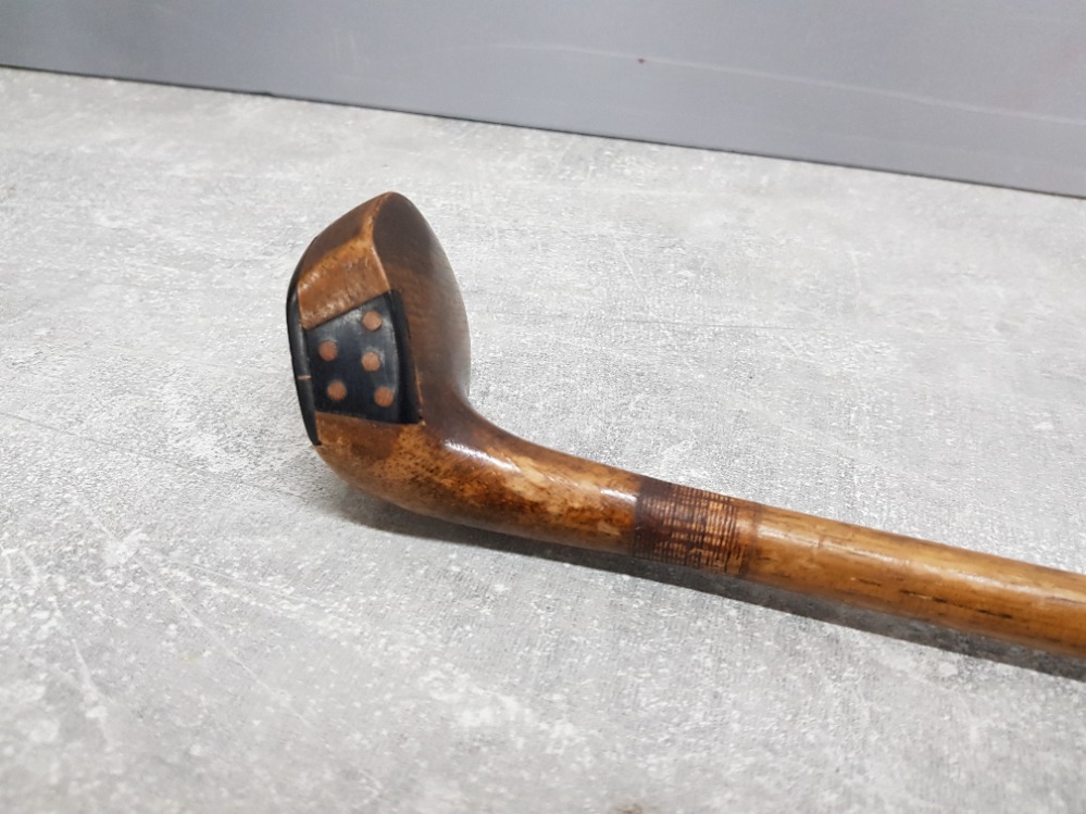 A rare Victorian Sabbath or Sunday hicory walking stick in the form of a golf club, inlaid with - Bild 2 aus 3