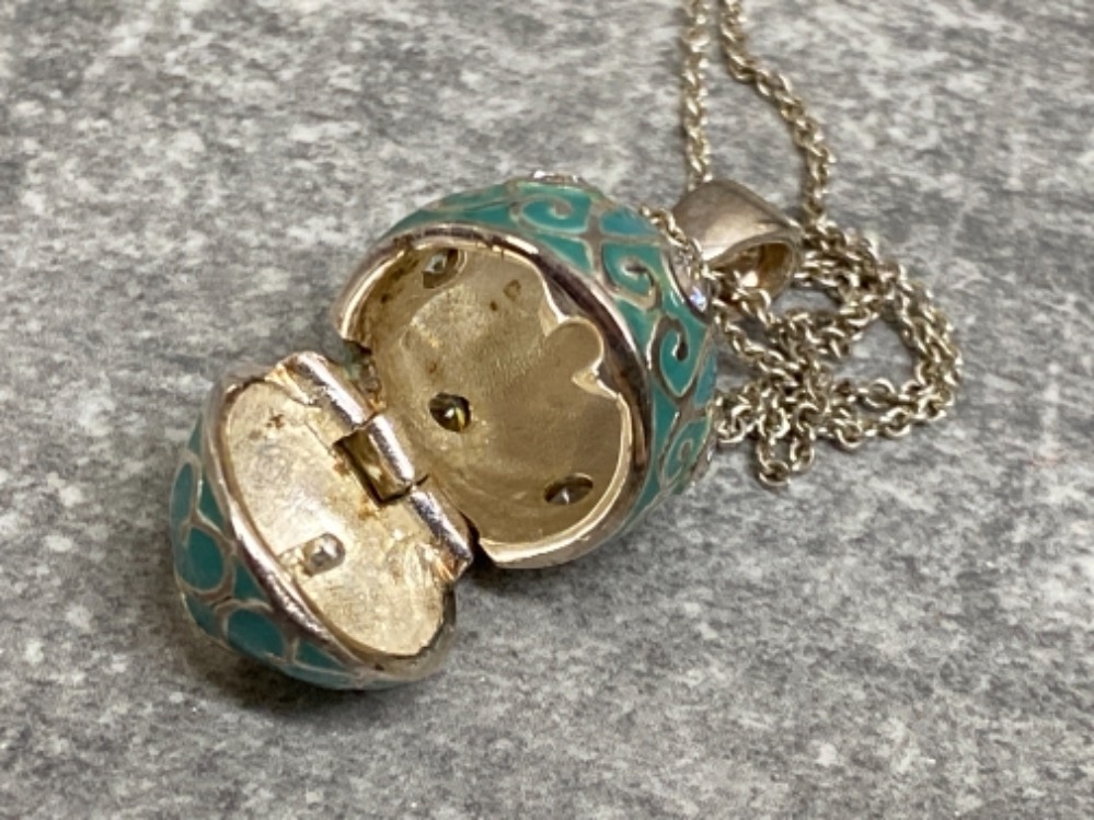 Faberge egg style pendant on silver chain plus CZ ring - Image 2 of 3