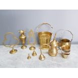 Brassware to include an ice bucket, bell, stands etc.