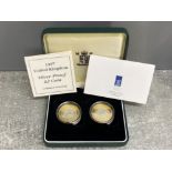 Royal Mint 1997 silver proof £2 coin set, both in mint condition still in capsules, housed in