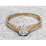 9ct yellow gold diamond solitare ring, diamond .25cts, 1.9g gross, size P 1/2.