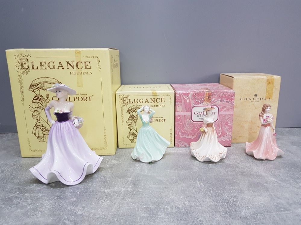 Four coalport lady figures: Demetria, Jo, Meryl and Summer Bouquet, all boxed.