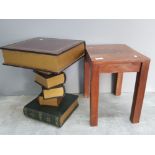 A small novelty lamp table in the form of a stack of books, together with a smaller hardwood lamp