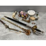 Miscellaneous items including horn, turtle stones, sword and more