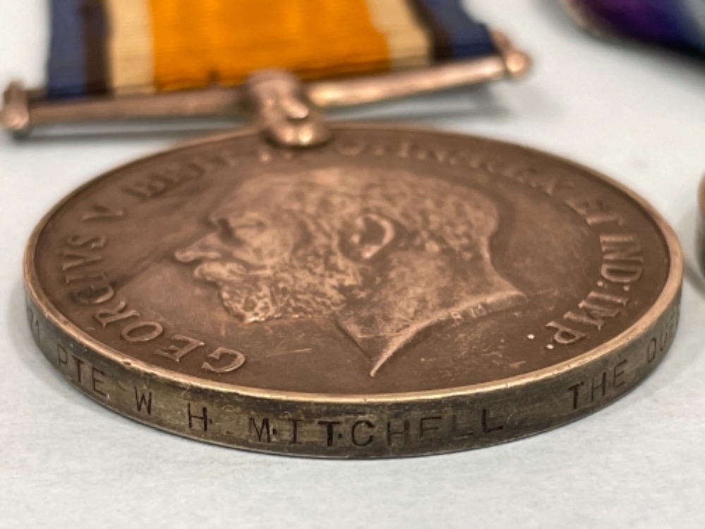 Medals WWI pair of silver and victory medals awarded to Pte W.H. Mitchell. The Queens Royal west - Image 2 of 3