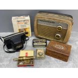 Box miscellaneous including costume jewellery, Radio and camera