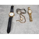 A ladies gold plated Omega cocktail watch, and two other ladies wrist watches, one by Lorus,