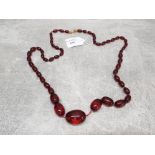 Large art deco chunky cherry amber style bakelite nacklace, 97cm long.