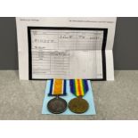 Medals WWI pair of silver and victory medals awarded to Pte R. Pinder. E.Lancs reg 235611