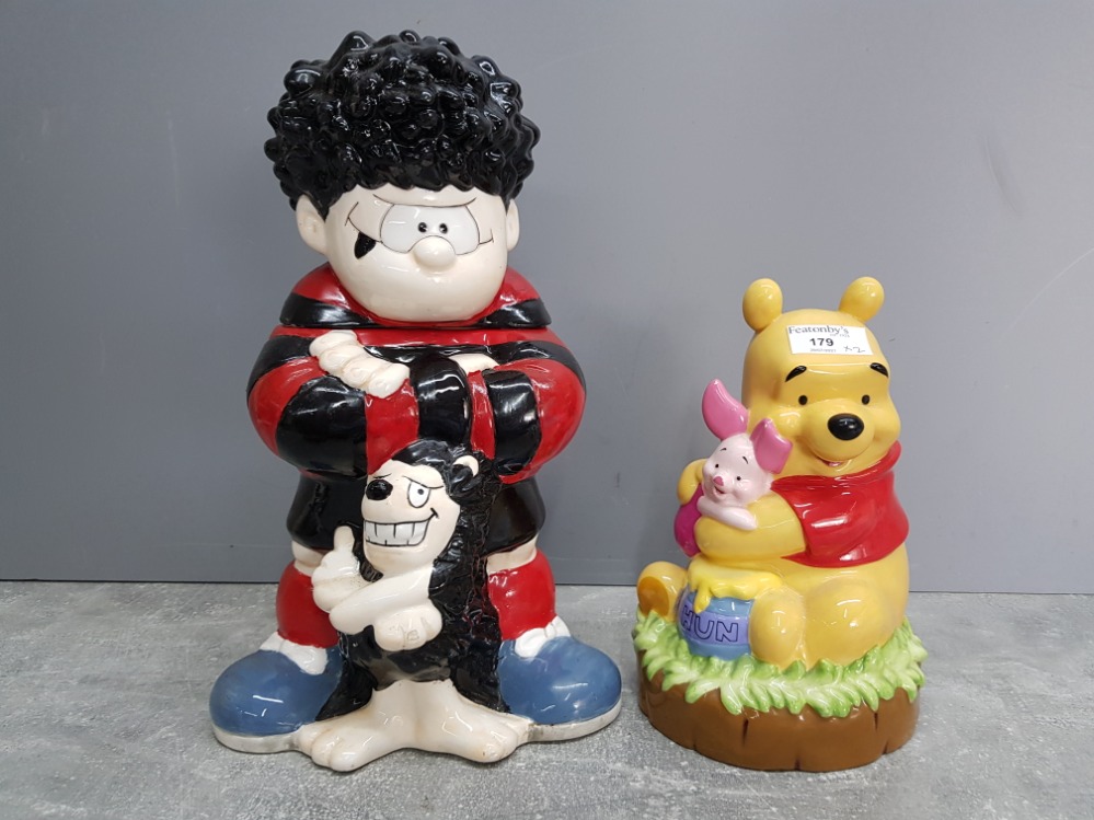 A Disney Winnie the Pooh money box, and a D C Thomson & Co Ltd Dennis the menace cookie jar 35cm