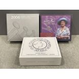 UK Royal mint £5 silver proof coins 2000 Queen mother, 2003 Coronation and 2006 Queen 80th