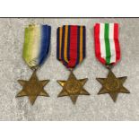 Medals British 2nd world war x3 comprising Atlantic star, Italy star and Burma star all with