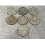 Coins UK silver half crowns 1937, 1941 to 1946. In good condition x7