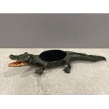 Cold painted bronze pincushion in the form of a Crocodile. 22cms