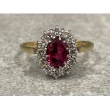 14ct Gold Ruby and Diamond cluster ring. Approx 1.8cts size T