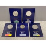Coins Change checker x 5 different including 50p Flopsy Bunny, 2018 Peter Rabbit, Isaac Newton all