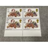 Stamps 1980 Famous Authors 12p stamps with P error in block of 4 perfect mint