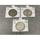 Coins German silver 5 Mark coins (1966,1968 & 1969)