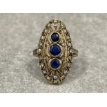 Vintage 9ct Gold Sapphire and Diamond marquise nanette shaped ring. Size Q